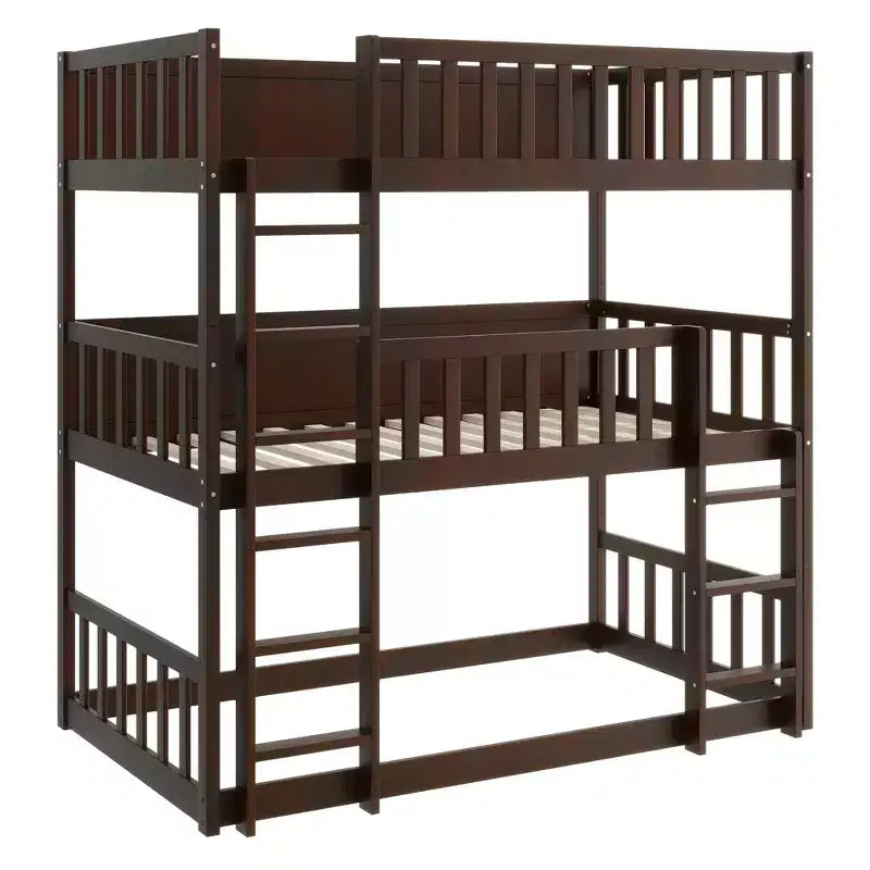 Triple Twin Bunk for Kids, Twin over Twin over Twin Detachable Bunk Bed with Ladder and Guardrail, Separate into 3 Beds