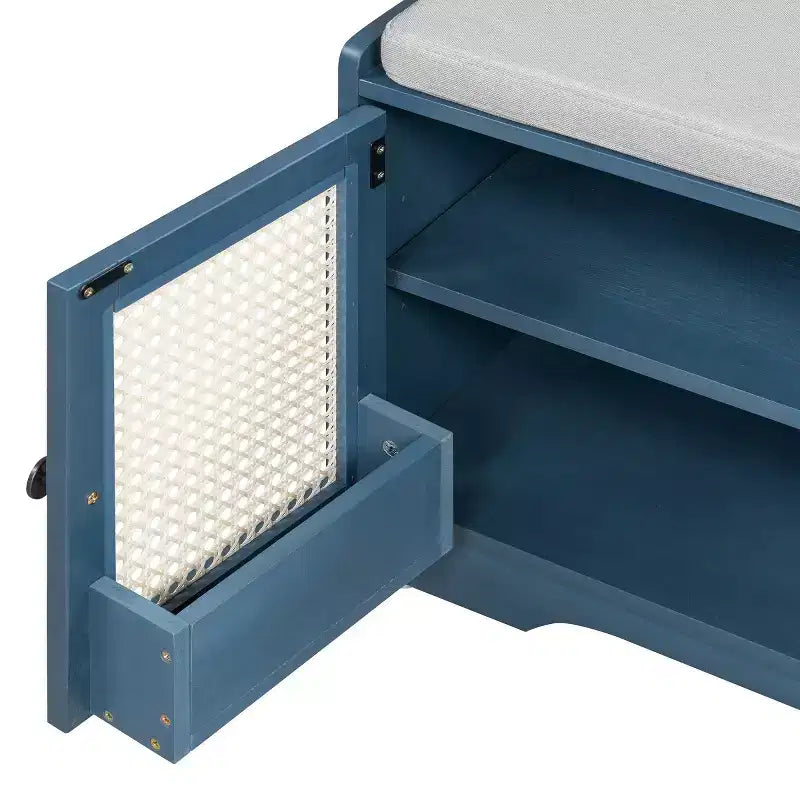 47 Rustic Rattan Entryway Bench with Storage, Shoe Bench Entryway with Removable Cushion for Hallway or Living Room-Panipeachy