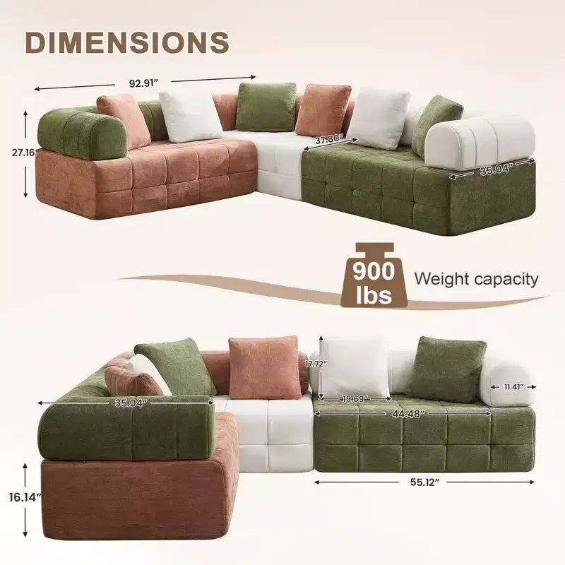 110.23 in. W Colorblock Modular 4-Seater Chenille Sofa with Curved Armrests