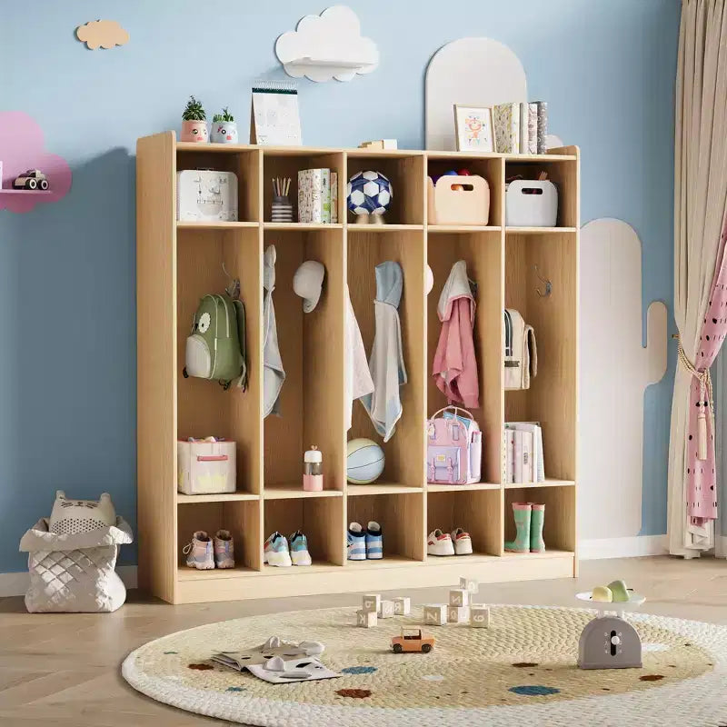 5-Section Classroom Coat Locker with 10 Cubbies, Cubby Storage Organizer with 10 Hooks for Home, School, Nursery, Kindergarten