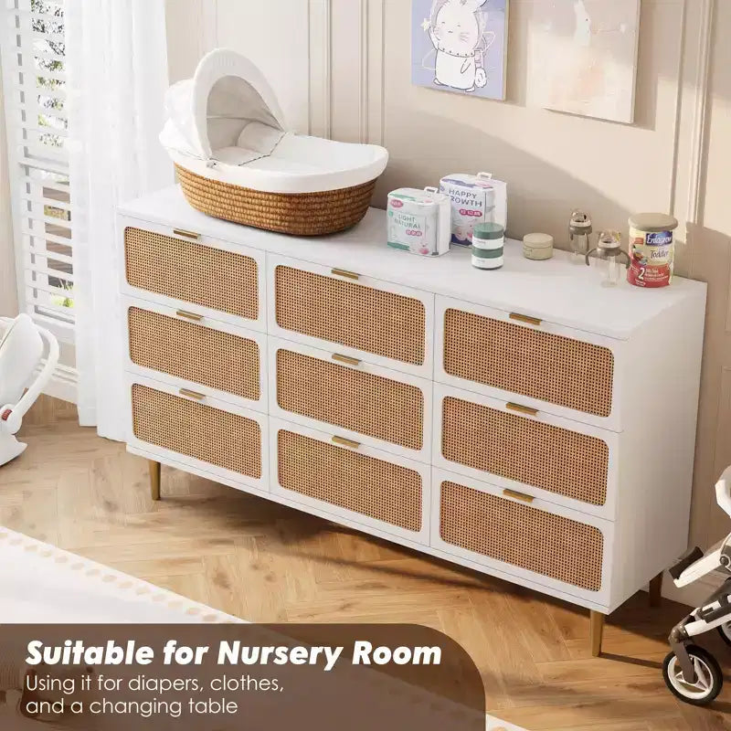 Rattan chest of drawers for the bedroom, large-capacity drawer cabinets for the wardrobe, suitable for the living room, hallway, and childrens room.