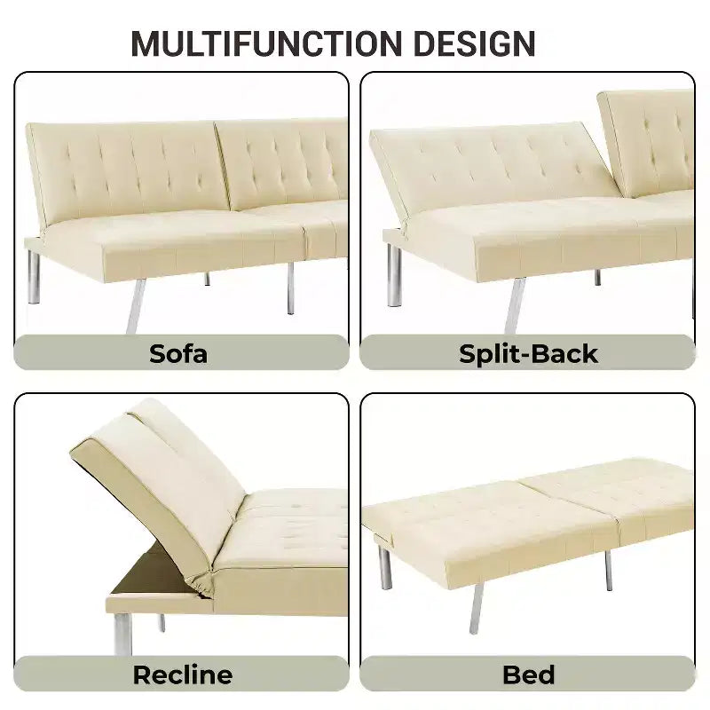 Tufted Split Back Futon Sofa Bed, Convertible Sofa bed with Chrome Legs