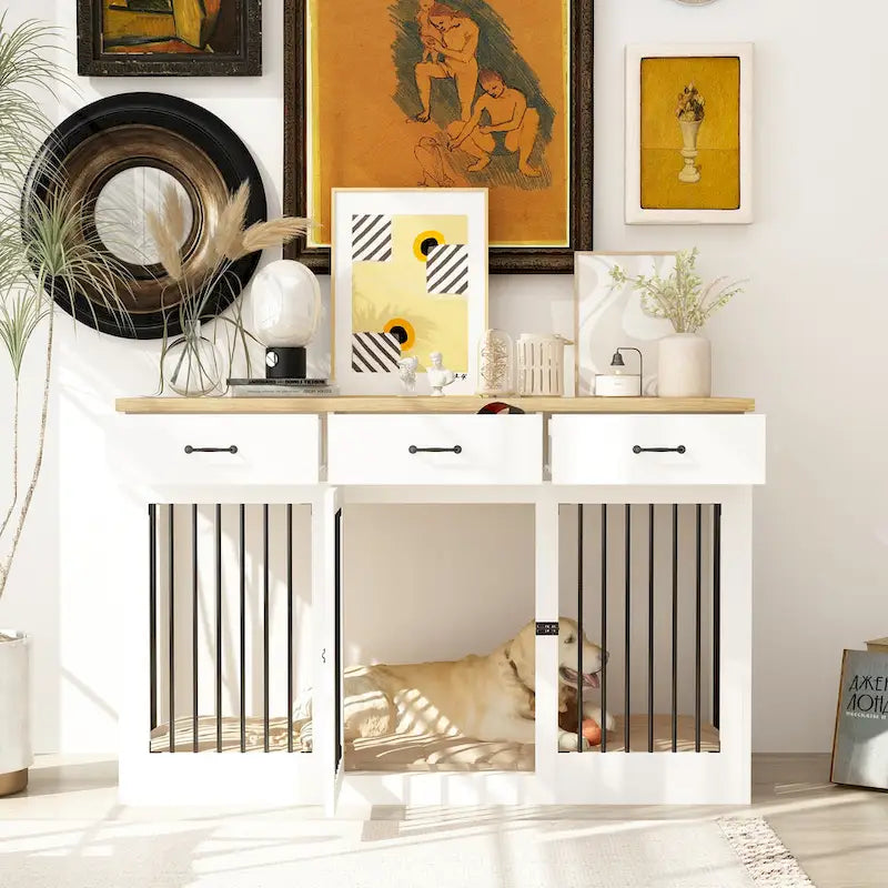 Modern Large Dog Crate with Storage Drawers - Elegant Espresso Finish