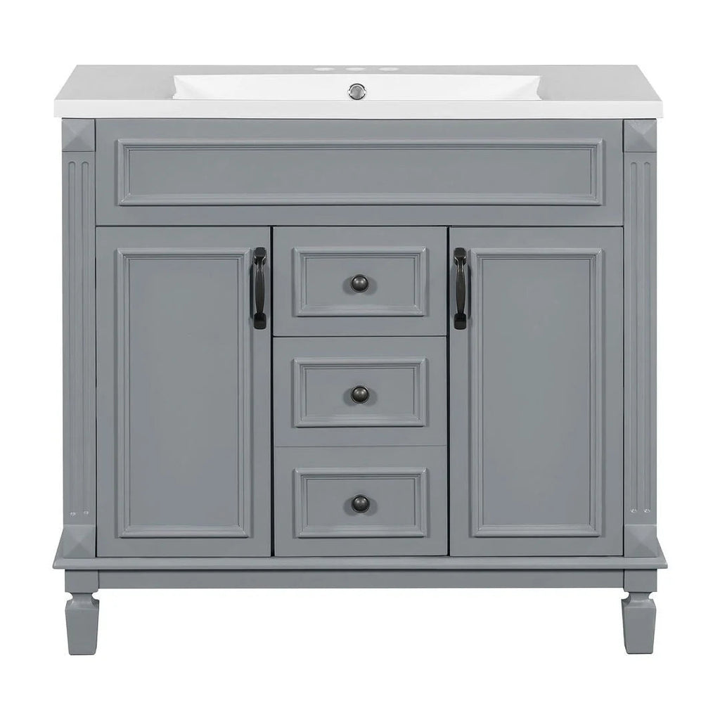 36 Modern Bathroom Vanity with Top Sink and Mirror Cabinet,2 Doors and 2 Drawers
