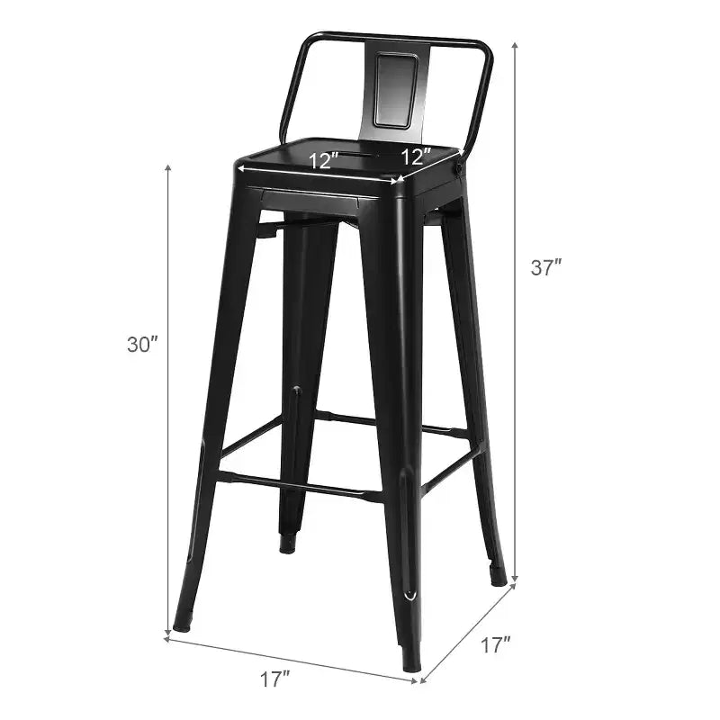 Costway Set of 4 Metal Bar Stools 30 Bar Height Barstools Industrial W/ Low Back Steel