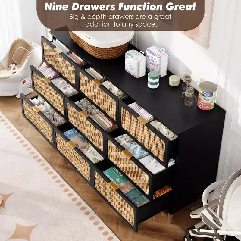 Rattan chest of drawers for the bedroom, large-capacity drawer cabinets for the wardrobe, suitable for the living room, hallway, and childrens room.