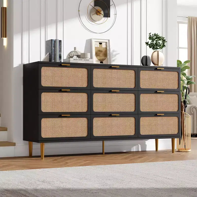 Rattan chest of drawers for the bedroom, large-capacity drawer cabinets for the wardrobe, suitable for the living room, hallway, and childrens room.