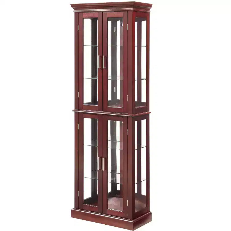 Display Cabinet, Curio Cabinet with 6 Adjustable Shelves and Tempered Glass Doors, Tall Cabinet for Living Room, Bedroom