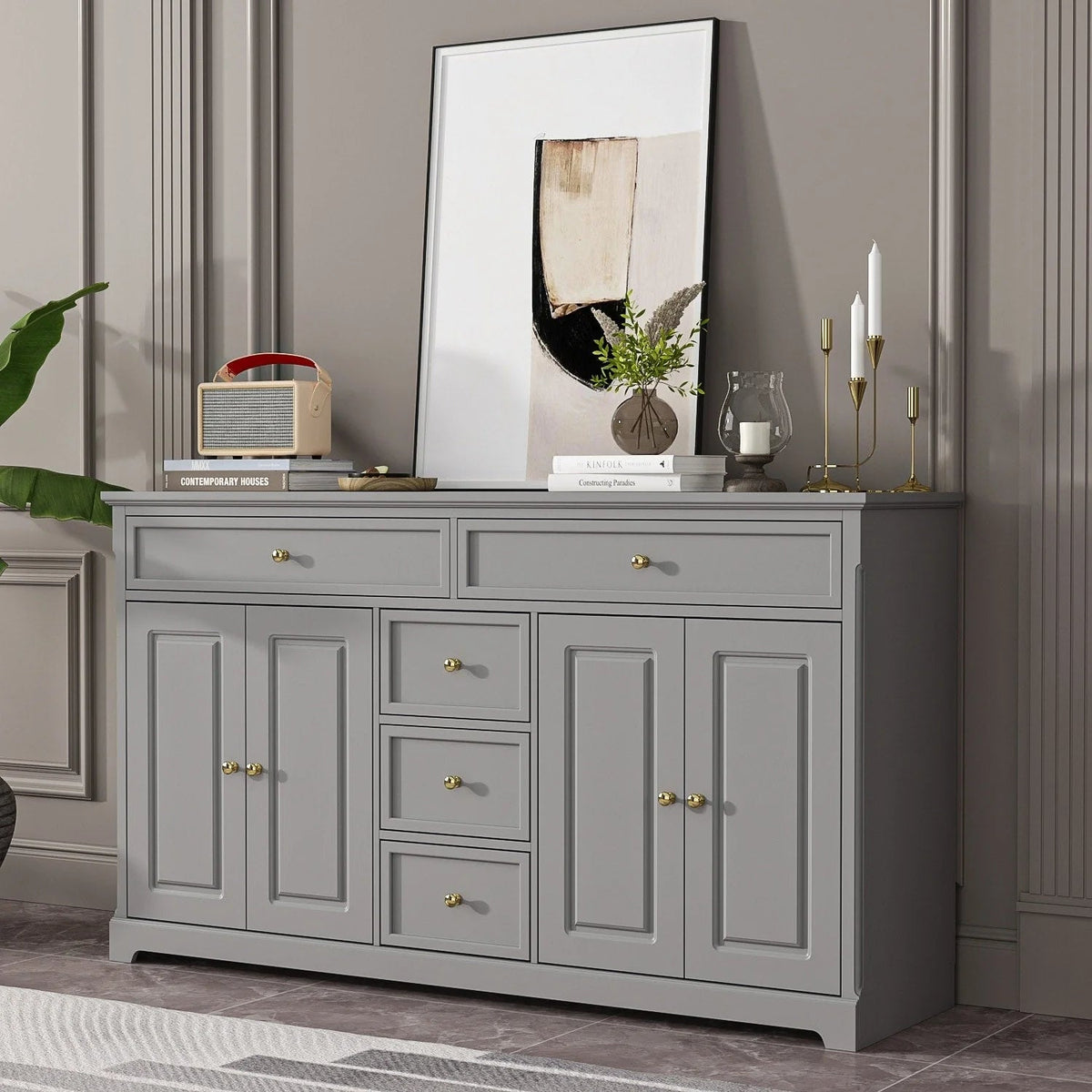 59.1Sideboard Buffet White Mid-Century Modern Contemporary Lacquered