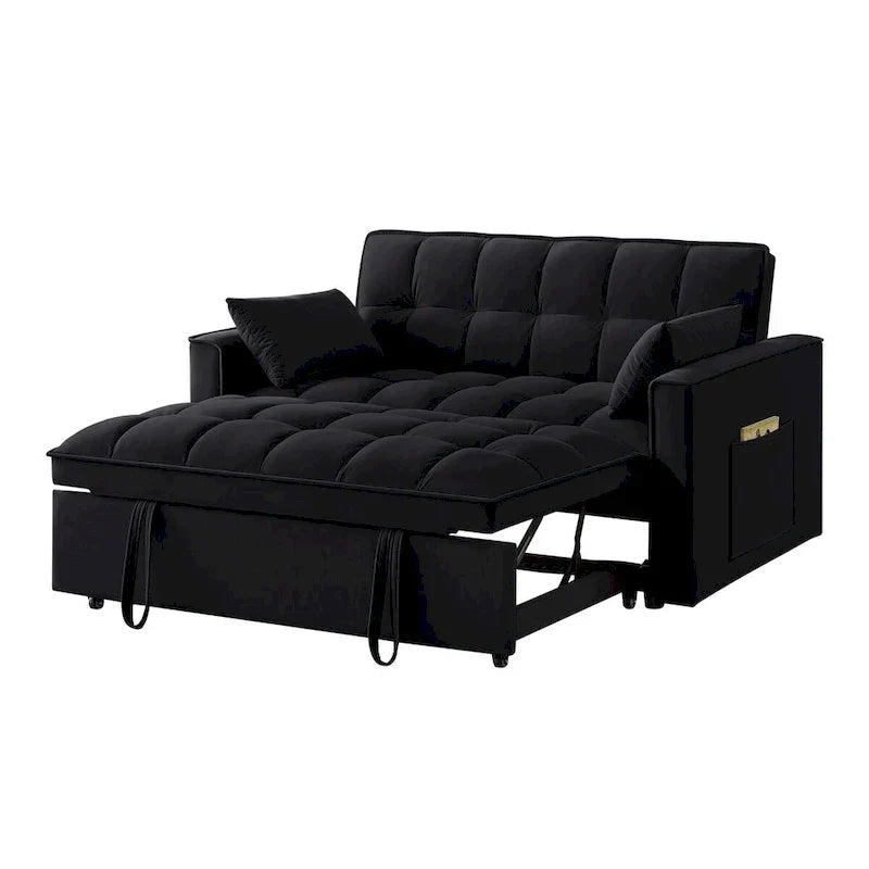 4-in-1 Pull-Out Sleeper Sofa Bed - Loveseat in Velvet -Convertible Couch Bed with Reclining Backrest,2 Side Pockets