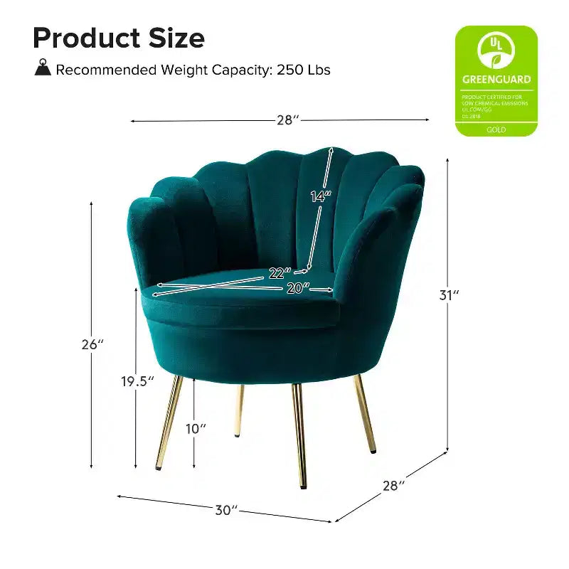 Comfy Barrel Chair with Golden Metal Legs, Living Room Accent Chair