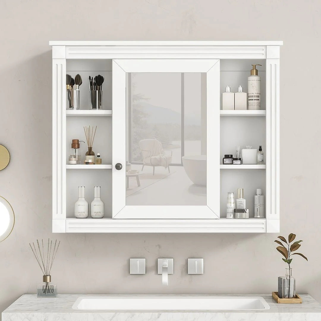 36 Modern Bathroom Vanity with Top Sink and Mirror Cabinet,2 Doors and 2 Drawers