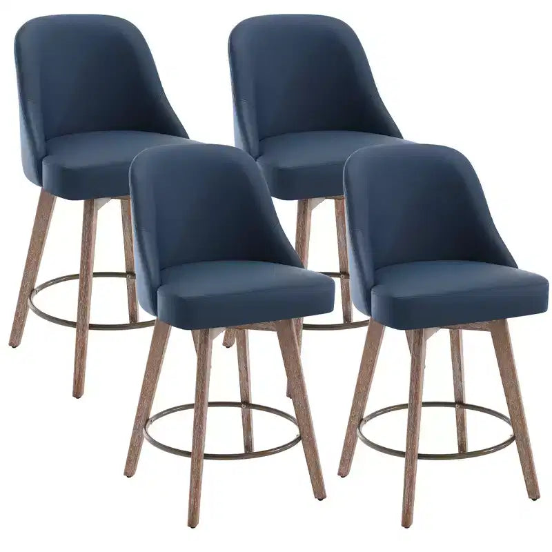 Bekrvio 26 Counter Height Swivel Bar Stools Set of 4 Backs and Wood Legs,Linen Fabric/PU Leather Upholstered Barstools for Kitchen Island