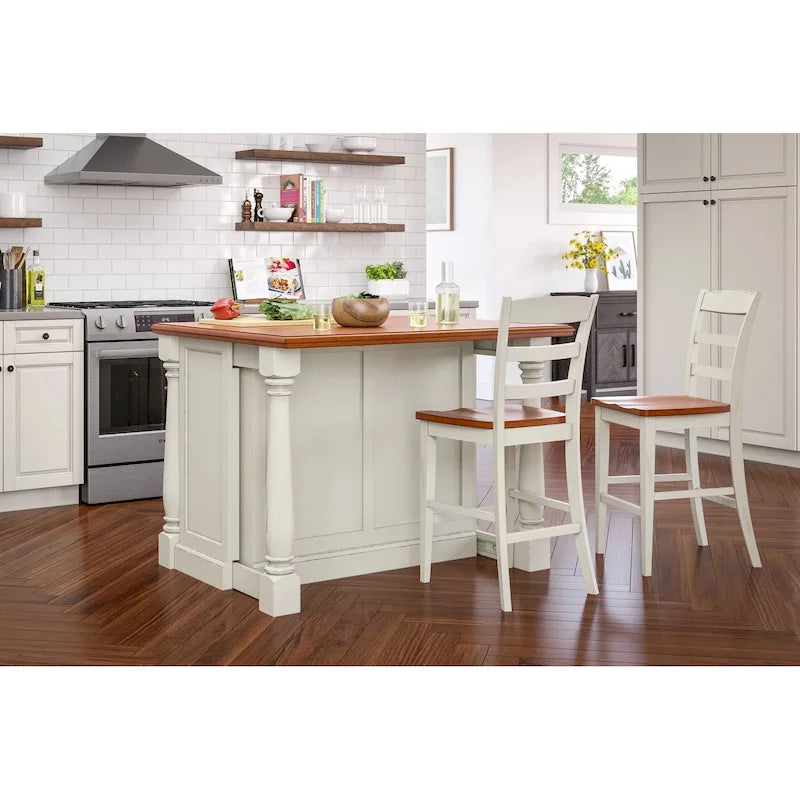 Homestyles Monarch 3-Piece Off-White Wood Kitchen Island Set with Drop Leaf Wood Top - 48 x 25 x 36