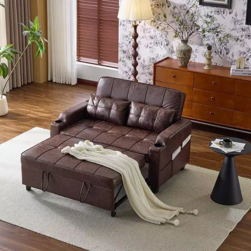 Upholstered Cats Claw Leather Convertible Reclining Sleeper Sofa Bed With Cushions For Small Spaces