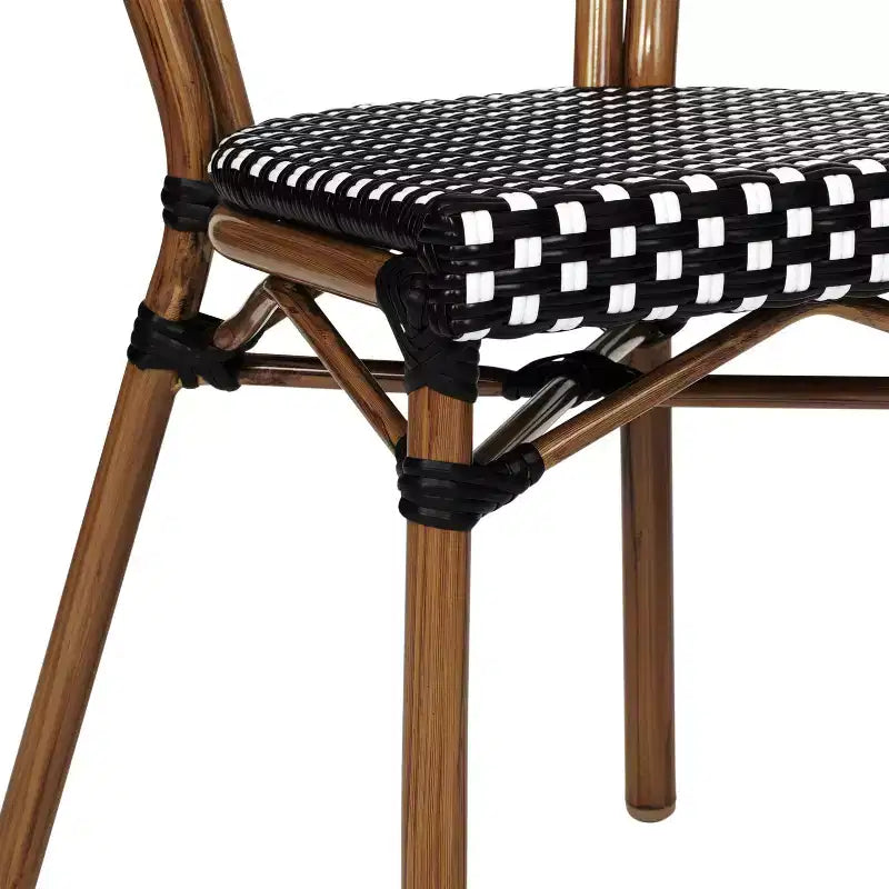 Flash Furniture Lourdes Indoor/Outdoor Commercial Thonet Bistro Stacking Chair, PE Rattan and Aluminum Frame
