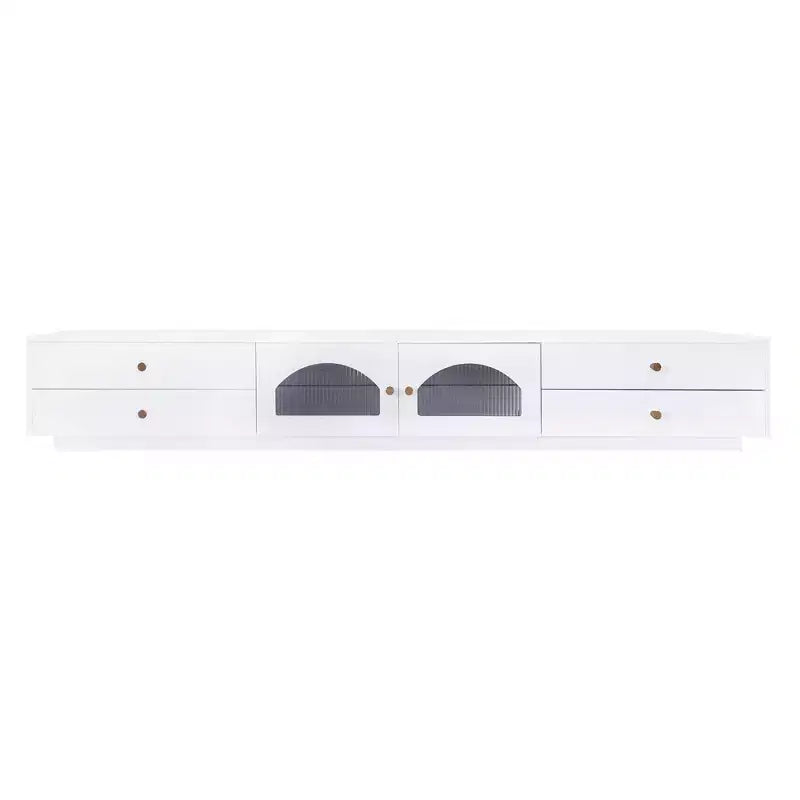 TV Stand for 95 TV, Extra Long Media Console with 2 Doors & 4 Drawers, Large TV Storage Cabinet Entertainment Center with Fluted Glass Doors